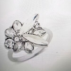 NWT Nordstrom Rack Art Deco Crystal Cocktail Ring Clear Rhodium Size 7 & 8